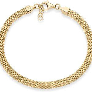 18K Gold Over Sterling Silver Italian 5mm Mesh Link Chain Bracelet